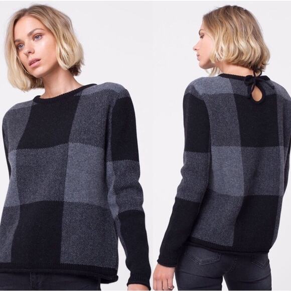 ANINE BING Plaid Sweater Wool Blend Crew Neck Chunky Knit Buffalo Check Boxy - Picture 1 of 14